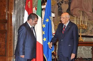 Il Presidente Giorgio Napolitano con il Presidente della Repubblica Araba d'Egitto Mohamed Morsi