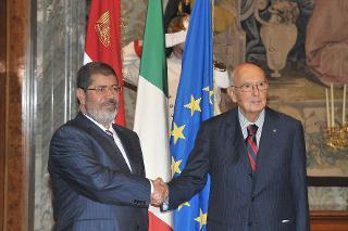 Il Presidente della Repubblica Giorgio Napolitano con il Presidente della Repubblica Araba d'Egitto Mohamed Morsi