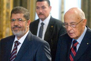 Il Presidente Giorgio Napolitano con Mohamed Morsi, Presidente della Repubblica Araba d'Egitto