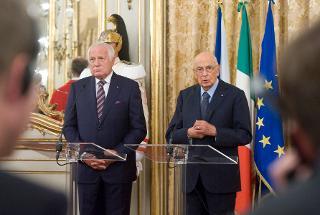 Il Presidente Giorgio Napolitano e S.E. Vaclav Klaus, Presidente della Repubblica Ceca, nel corso delle dichiarazioni alla stampa