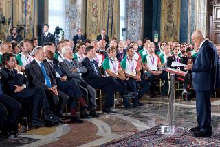 Il Presidente Giorgio Napolitano rivolge il suo indirizzo di saluto in occasione dell'incontro con gli atleti italiani che hanno partecipato ai Giochi Olimpici e Paralimpici di Londra 2012