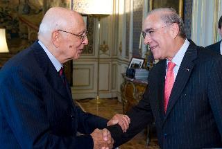 Il Presidente Giorgio Napolitano accoglie Angel Gurria, Segretario generale dell'Organizzazione per la Cooperazione e lo Sviluppo Economico