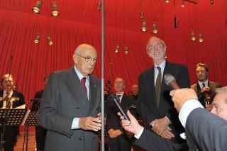 Il Presidente della Repubblica Giorgio Napolitano durante il suo intervento al termine del Concerto diretto dal Maestro Claudio Abbado in occasione dell'inaugurazione dell''Auditorium del Parco
