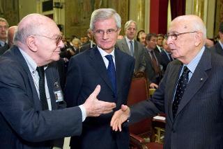 Il Presidente Giorgio Napolitano con Franco Rosi, autore del film &quot;Il caso Mattei&quot; del 1972, in occasione dell'intervento al convegno dal titolo &quot;Enrico Mattei 1906-1962&quot;