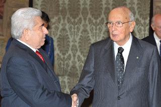 Il Presidente Giorgio Napolitano con il Signor Demetris Christofias, Presidente della Repubblica di Cipro in occasione dell'inaugurazione della Mostra dal titolo &quot;Cipro: Isola di Afrodite&quot;