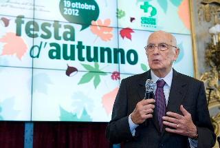 Il Presidente Giorgio Napolitano rivolge il suo indirizzo di saluto in occasione della ventesima edizione del Concorso Nazionale &quot;Immagini per la Terra&quot;, promosso da Green Cross Italia, nell'ambito della &quot;Festa d'Autunno&quot;