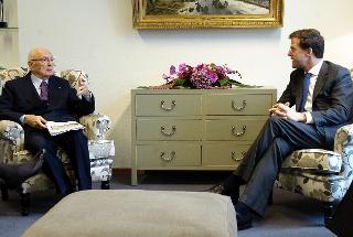 Il Presidente Giorgio Napolitano nel corso dei colloqui con il Primo Ministro dei Paesi Bassi Mark Rutte