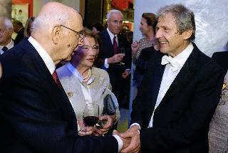 Il Presidente Giorgio Napolitano, la signora Clio e il Maestro Uto Ughi in occasione del concerto di restituzione