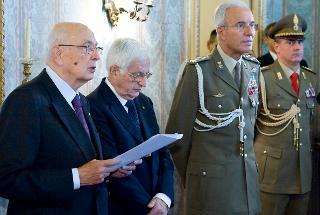 Il Presidente Giorgio Napolitano nel corso dell'incontro con gli Allievi delle Accademie Militari