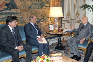 Il Presidente Giorgio Napolitano con Nemer Hammad, Consigliere del Presidente dell'Autorità Nazionale Palestinese, e l'ambasciatore a Roma Sabri Ateyeh