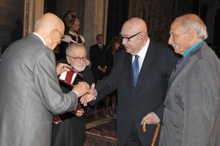 Il Presidente Giorgio Napolitano con Vittorio Garatti, Ricardo Porro e Roberto Gottardi in occasione della Giornata dello Spettacolo