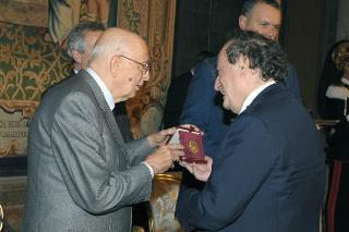 Il Presidente Giorgio Napolitano con Roberto Calasso in occasione della Giornata dello Spettacolo