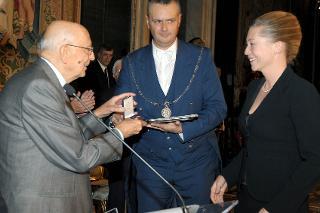 Il Presidente Giorgio Napolitano con Elisabetta Valgoi in occasione della Giornata dello Spettacolo