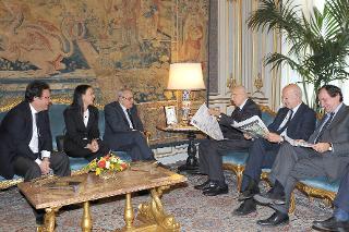 Il Presidente Giorgio Napolitano durante l'incontro con Francesco Gaetano Caltagirone, Presidente de &quot;Il Messaggero&quot;