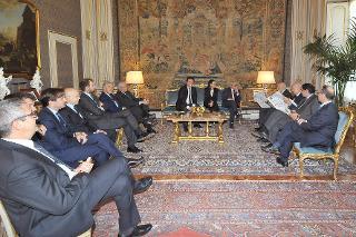 Il Presidente Giorgio Napolitano nel corso dell'incontro con Francesco Gaetano Caltagirone, Presidente de &quot;Il Messaggero&quot; ed una delegazione del Quotidiano