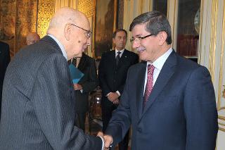 Il Presidente Giorgio Napolitano accoglie Ahmet Davutoglu, Ministro degli Affari Esteri della Repubblica di Turchia
