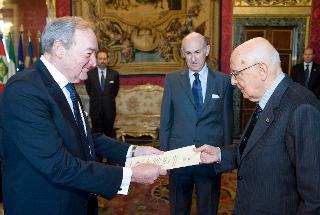 Il Presidente Giorgio Napolitano con Jaime Feinzaig Rosenstein, nuovo Ambasciatore della Repubblica di Costa Rica