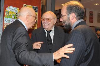 Il Presidente Giorgio Napolitano con Francesco Rosi e Giuseppe Tornatore in occasione della presentazione del libro &quot;Io lo chiamo cinematografo. Conversazione con Giuseppe Tornatore&quot;