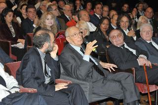 Il Presidente Giorgio Napolitano in occasione della presentazione del libro &quot; Io lo chiamo cinematografo. Conversazione con Giuseppe Tornatore&quot; di Francesco Rosi