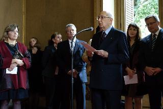 Il Presidente Giorgio Napolitano rivolge il suo indirizzo di saluto in occasione della visita a &quot;Villa Ruffo&quot;, già residenza dello scrittore Gustaw Herling-Grudzinski