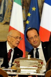 Il Presidente Giorgio Napolitano e il Presidente della Repubblica francese Francois Hollande in occasione del Pranzo di Stato