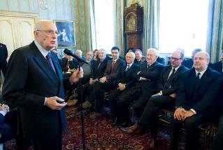 Il Presidente Giorgio Napolitano rivolge il suo indirizzo di saluto in occasione dell'incontro con una delegazione della Fondazione Don Carlo Gnocchi Onlus, nel 60° anniversario dell'istituzione del sodalizio