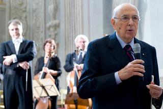 Il Presidente Giorgio Napolitano rivolge il suo indirizzo di saluto al termine del concerto della Wiener Kammer Orchester