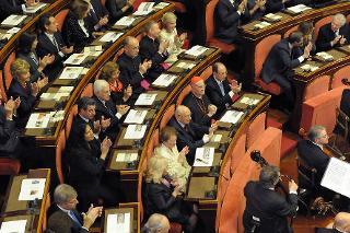 Il Presidente Giorgio Napolitano al Concerto di Natale eseguito dall'Orchestra del Teatro dell'Opera di Roma diretta dal Maestro Riccardo Muti, al Senato della Repubblica