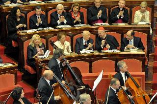 Il Presidente Giorgio Napolitano e la signora Clio nel corso del Concerto di Natale eseguito dall'Orchestra del Teatro dell'Opera di Roma diretta dal Maestro Riccardo Muti a Palazzo Madama