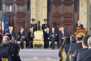 Il Presidente Giorgio Napolitano durante il suo intervento in occasione della cerimonia per lo scambio degli auguri di fine anno alle Alte Cariche dello Stato