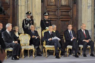Il Presidente Giorgio Napolitano durante il la cerimonia per lo scambio degli auguri di fine anno alle Alte Cariche dello Stato