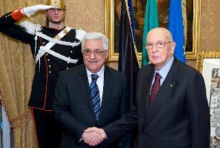 Il Presidente Giorgio Napolitano con il Presidente dell'Autorità Nazionale Palestinese Mahmoud Abbas