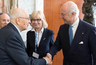 Il Presidente Giorgio Napolitano con i Sottosegretari agli Esteri Marta Dassù e Staffan de Mistura, in occasione della IX Conferenza degli Ambasciatori Italiani nel mondo