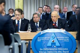 Il Presidente Giorgio Napolitano con il Ministro degli Affari Esteri Giulio Terzi di Sant'Agata nel corso della IX Conferenza degli Ambasciatori Italiani nel mondo