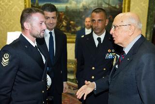 Il Presidente Napolitano accoglie i sottufficiali della Marina Militare Massimiliano Latorre e Salvatore Girone appena rientrati dall'India