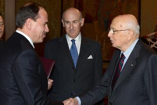 Il Presidente Giorgio Napolitano accoglie il Presidente della Repubblica di Albania il signor Bujar Nishani al Quirinale