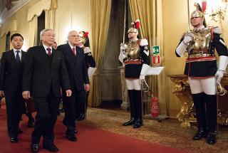 Il Presidente Giorgio Napolitano con il Segretario generale del Comitato Centrale del Partito Comunista del Vietnam, Nguyen Phu Trong in visita di Stato in Italia
