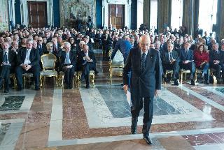 Il Presidente Giorgio Napolitano poco prima di rivolgere il suo indirizzo di saluto in occasione della celebrazione del &quot;Giorno della Memoria&quot;