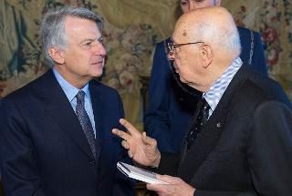 Il Presidente Giorgio Napolitano con Ferruccio De Bortoli, Presidente della Fondazione Memoriale della Shoah di Milano, poco prima della celebrazione della &quot;Giornata della Memoria&quot;