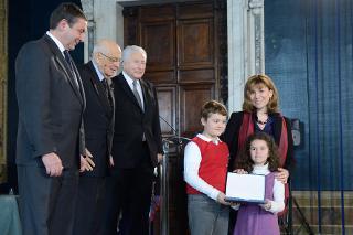 Il Presidente Giorgio Napolitano premia le scuole vincitrici dell'XI edizione del concorso &quot;I giovani ricordano la Shoah&quot;