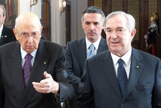 Il Presidente Giorgio Napolitano con il nuovo Avvocato Generale dello Stato Michele Giuseppe Dipace, in occasione della cerimonia di insediamento a Palazzo S. Agostino