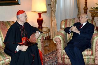 Il Presidente Giorgio Napolitano con il Segretario di Stato della Santa Sede S.Em. Rev.ma il Cardinale Tarcisio Bertone, in occasione della ricorrenza della firma dei Patti Lateranense e dell'Accordo di Revisione del Concordato
