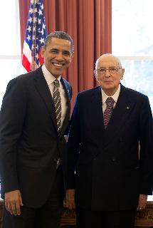 Il Presidente Giorgio Napolitano e il Presidente Barack Obama nello Studio Ovale della Casa Bianca