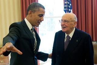 Il Presidente Giorgio Napolitano e il Presidente Barack Obama nello Studio Ovale della Casa Bianca
