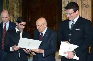Il Presidente Giorgio Napolitano durante la consegna dei Premi di Laurea 2012 in occasione della &quot;Giornata Qualità Italia&quot;