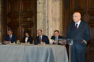 Il Presidente Giorgio Napolitano durante il suo intervento in occasione della cerimonia per la &quot;Giornata Qualità Italia&quot;