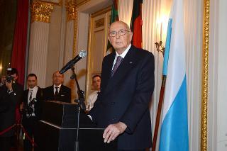 ll Presidente della Repubblica Giorgio Napolitano alla Staatsoper pronuncia un indirizzo di saluto