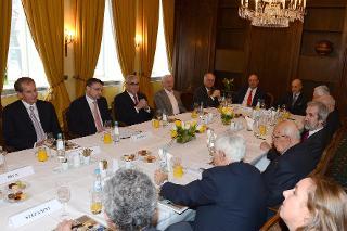 Il Presidente della Repubblica Giorgio Napolitano durante l'incontro con i &quot;pensatori&quot; tedeschi dedicato ai temi europei