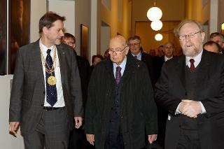 Il Presidente della Repubblica Giorgio Napolitano al suo arrivo all'Università Humboldt a Berlino