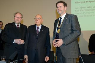 Il Presidente della Repubblica Giorgio Napolitano all'Università Humboldt a Berlino con il vice Presidente del Bundestag Thierse e il professor Olbertz